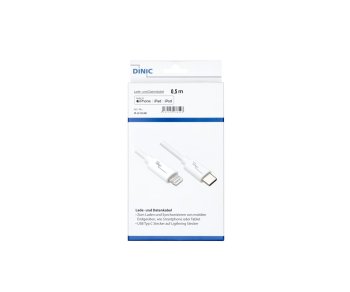 Cable USB C a Lightning, MFi, certificado MFi, cable de sincronización y carga rápida, blanco, caja DINIC con euroagujero, 0,5 m